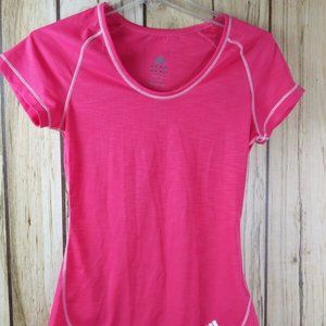 Adidas Athletic Shirt Womens Size S Small Pink White Short Sleeve